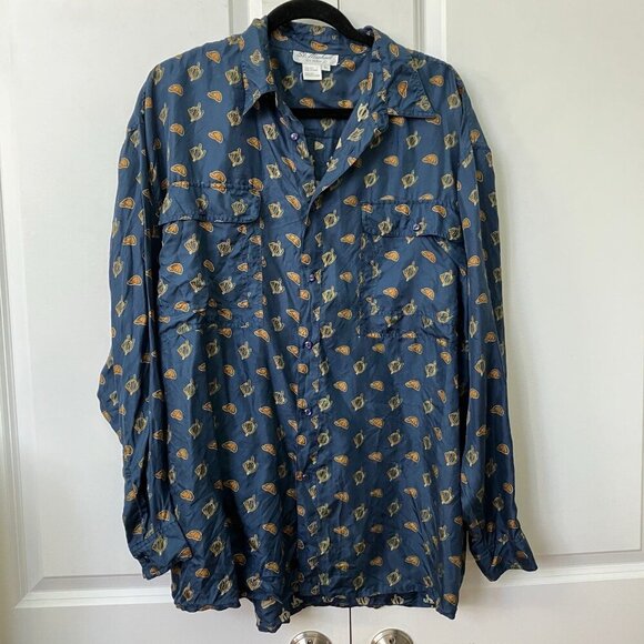 Vintage St. Michael Silk Shirt Mens L  Hunting Equestrian Novelty Print Navy Blu - Picture 1 of 14